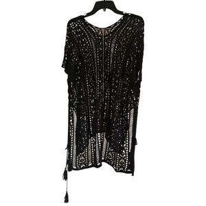 Black Crochet and Tassel Short Sleeve Size Small Swim Cover-Up